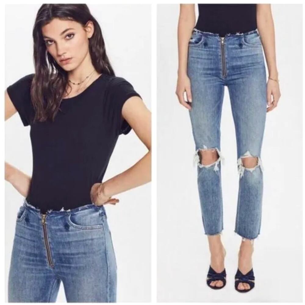 Mother Jeans Dazzler XYZ Double Fray Mid Rise Straight Leg Jeans Size 26